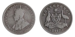 Australian, 1917 Sterling silver Threepence, GF
