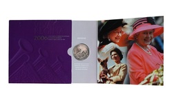 Pre-Owned 2006 £5 Cu-Ni Crown, celebrating 'Queen's 80th Birthday' in Royal Mint sealed Folder, outer cover a little untidy