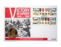 Isle of Man, 1995 £5 Five Pounds 50th Anniversary First Day Coin Cover 'Victory in Europe 1945-1995' Choice UNC