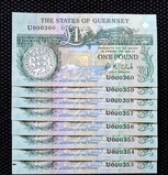 Guernsey, £1 Banknotes (8) New (2002) Issue with Low Serial number, Crisp UNC, Scarce