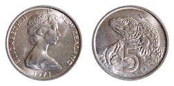 New Zealand, 1971 5 Cents, copper-nickel, UNC