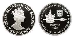 Jersey, Two Pound 1993 Silver Proof, Rev: 'Coronation Anniversary Crown' in Capsule & Certificate FDC