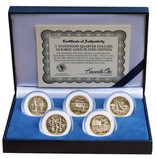 US, 5 Statehood Quarter Dollars Set, "24-karat Gold Plated Edition, Choice UNC