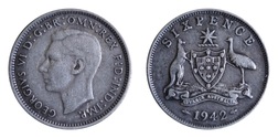 Australia, 1942 (m) silver Sixpence, GF