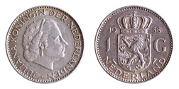 Netherlands, 1958 Silver One Gulden, VF