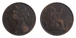 1875 Penny no H, aFine