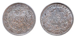 Germany - Empire, 1915F Silver - 1/2 Mark, GVF