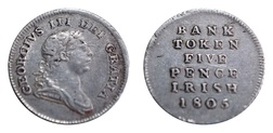 Ireland 1805 George III Silver Ten Pence Bank Token, GF