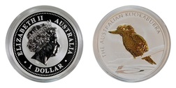 Australian Kookaburra 2007 1 ounce Silver Dollar, Gilded Edition, UNC in Capsule & certificate