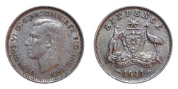 Australia, 1941 Silver Sixpence, GVF