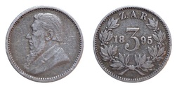 1895 South Africa, KRUGER Silver Threepence, RGF scarce