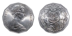 1971 Australian Elizabeth II 50 Cents, UNC bag marks