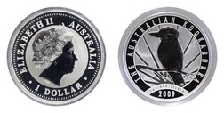 Australia, 2009 1 Dollar Kookaburra 1 oz (0.999) Silver, Choice BU in Capsule