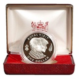 New Zealand 1983 Dollar Silver Proof, Rev: Visit of their Royal Highnesses, The Prince and Princess of Wales
