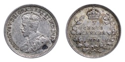 Canada 1920 Silver 5 Cents, GVF