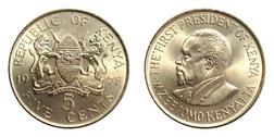 Kenya, 1978 Brass 5 Cents, UNC