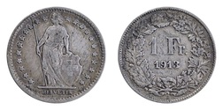 Switzerland, 1913 Silver 1 Franc, GF