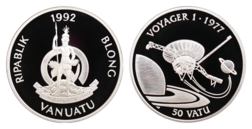 Vanuatu, 50 Vatu 1992 Commemorative Silver Proof Coin in Honour of "Voyager 1. in Capsule FDC
