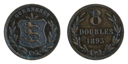 Guernsey, 1893 8 Double, GF/aVF