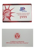 United States 1999 Mint Silver Proof Coin Set, Cased with Certificate FDC