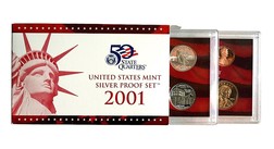 United States 2001 Mint Silver Proof Coin Set, Cased with Certificate FDC
