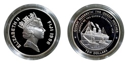 Fiji 10 Dollars 1998 (Launch of Queen Elizabeth 1938) Silver Proof in Capsule and Certificate, FDC