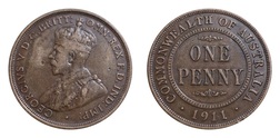Australia, 1911 Penny, aVF x2 digs in obverse field