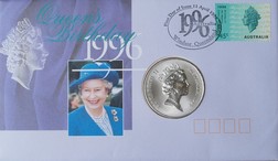 Australia, 1996 1oz Fine Silver Kangaroo, Sealed within a first Day Royal Mint Cover, Proof-Like UNC