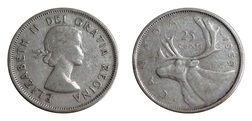 Canada, 1959 Silver 25 Cents, GF