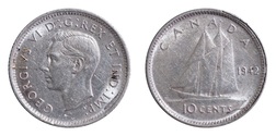 Canada, 1942 Silver 10 Cents, VF