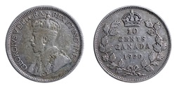Canada, 1920 Silver 10 Cents, aVF