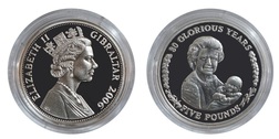 Gibraltar 2006 Queen's 80th Birthday Five Pounds Silver Proof in Capsule, FDC