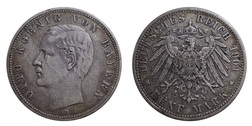 German States-Prussia 1901 D, Silver 5 (Funf) Mark Coin, aVF