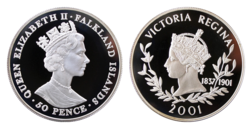 Falkland Islands, 2001 Fifty Pence Crown, Silver Proof  "Centennial of Queen Victoria's Death" in Capsule FDC