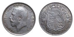 1915 George V Silver Half crown, reverse pin holes & edgy nicks 39374