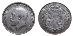 1915 George V Silver Half crown, GF+ 75690