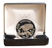 New Zealand, 1984 Dollar Silver Proof, "Black Robin" Boxed with Certificate FDC.