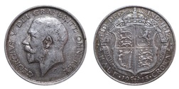 1915 George V Silver Half crown, obv scratches & digs, Fine