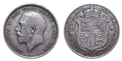1915 George V Silver Half crown, obv tiny digs, GF