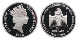 Solomon Islands, 10 Dollars 1992 Rev: 40th Anniversay of the Coronation of Queen Elizabeth II. in Capsule & Certificate