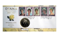 Diana princes of Wales 1961-1997 Memorial Crown in Royal Mint Cover, Choice UNC