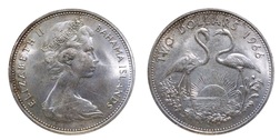 Bahamas, 1966 Silver 2 Dollars, GVF Lustrous