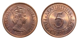 Mauritius, 1971 5 Cents, UNC