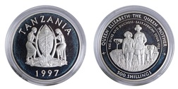 Tanzania 1997 East African Tour 1 ounce Silver 500 Shillings PROOF Crown Coin, Light  toning