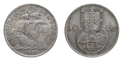 Portugal 1954 Silver 10 Escudos, VF
