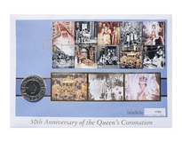 Great Britain, 2003  5 Pounds 'Coronation H.M. Queen Elizabeth II 50th Anniversary' large First Day Coin Cover by Mercury, UNC