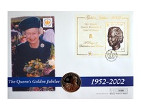 2002 Queen Elizabeth II Golden Jubilee 1 Crown Coin Cover Isle of Man First Day Cover
