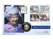 2002 Falkland Islands Golden Jubilee Queen Elizabeth II 1952-2002 50 Pence Coin First Day Cover 76331