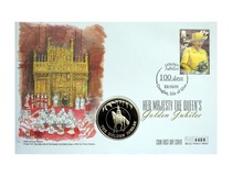 Falkland Islands, 2002 50 Pence 'Queen's Golden Jubilee' First day cover by Mercury, UNC 76337