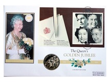 Jersey, 2002 5 Pounds 'Queen Elizabeth II Golden Jubilee' large coin cover by Mercury, UNC  76456
